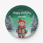 Schattigee teddybeer kerstboom verjaardagsfeestje  papieren bordje (Voorkant)