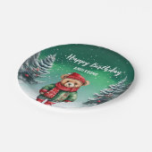 Schattigee teddybeer kerstboom verjaardagsfeestje  papieren bordje (Gekanteld)