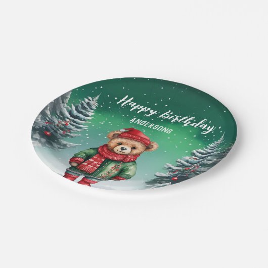 Schattigee teddybeer kerstboom verjaardagsfeestje  papieren bordje (Gekanteld)