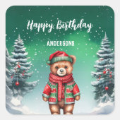 Schattigee teddybeer kerstboom verjaardagsfeestje  vierkante sticker (Voorkant)
