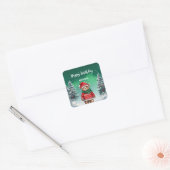 Schattigee teddybeer kerstboom verjaardagsfeestje vierkante sticker (Envelop)
