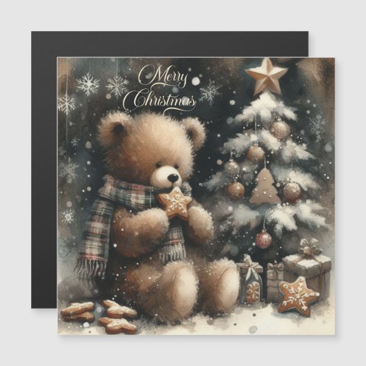 Schattigee teddybeer kerstgroet magnetische Kaart (Voorkant / Achterkant)