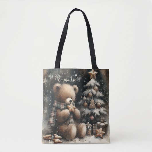 Schattigee Teddybeer kerstmonogram Tote Bag (Voorkant)