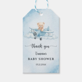 Schattigee teddybeer kleine piloot Baby shower gun Cadeaulabel