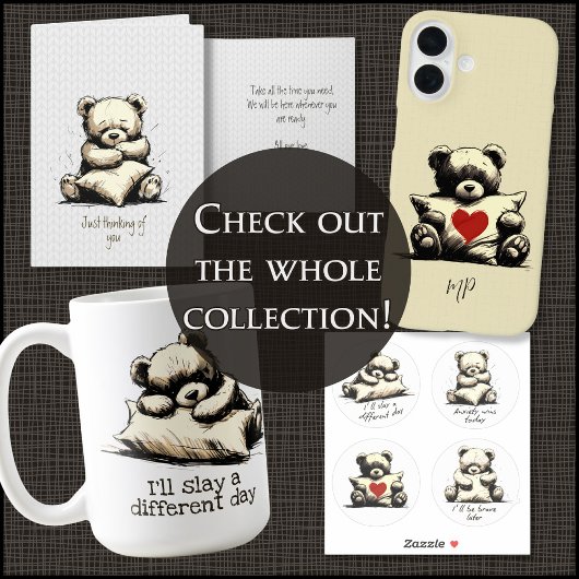 Schattigee teddybeer kussen verdriet genezing kaart