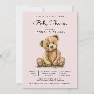 Schattigee teddybeer meisje blozen roze Baby showe Kaart