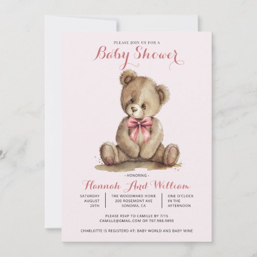 Schattigee teddybeer meisje roze Baby shower Kaart (Voorkant)