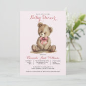 Schattigee teddybeer meisje roze Baby shower Kaart (Staand voorkant)