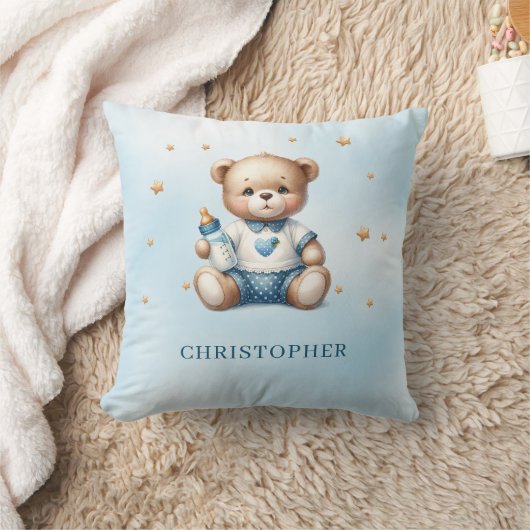 Schattigee teddybeer met baby-flesje kussen (Deken)