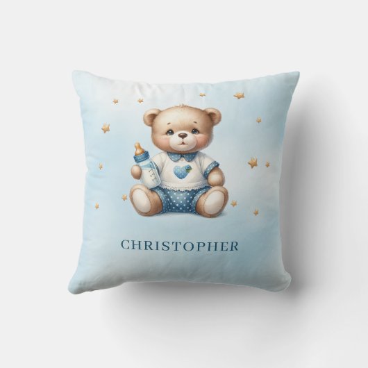 Schattigee teddybeer met baby-flesje kussen (Achterkant)