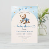 Schattigee teddybeer met baby flessenboogjongen kaart (Staand voorkant)