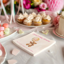 Schattigee teddybeer met ballon baby shower servet