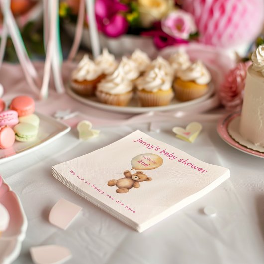 Schattigee teddybeer met ballon baby shower servet
