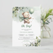 Schattigee teddybeer met ballon genderneutraal gro kaart (Staand voorkant)