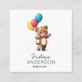 Schattigee teddybeer met ballonnen babysitter vierkante visitekaartje (Voorkant)