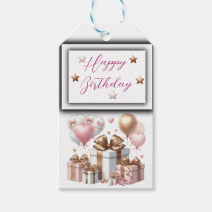 Schattigee teddybeer met ballonnen en geschenken cadeaulabel