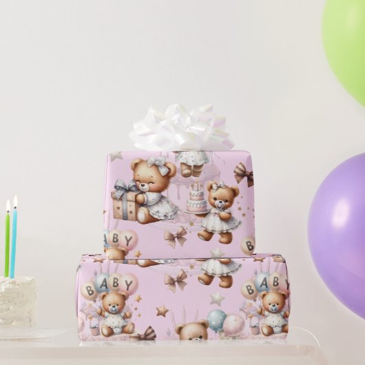 Schattigee teddybeer met ballonnen en geschenken cadeaupapier (Feestgeschenken)