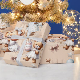 Schattigee teddybeer met ballonnen en geschenken cadeaupapier