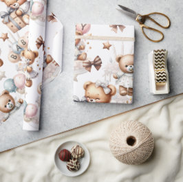 Schattigee teddybeer met ballonnen en geschenken cadeaupapier