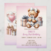 Schattigee teddybeer met ballonnen en geschenken kaart (Voorkant / Achterkant)