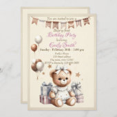 Schattigee teddybeer met ballonnen en geschenken kaart (Voorkant / Achterkant)