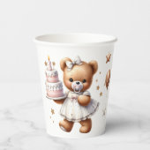 Schattigee teddybeer met ballonnen en geschenken papieren bekers (Achterkant)