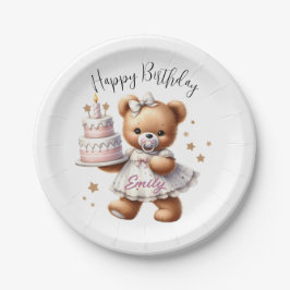 Schattigee teddybeer met ballonnen en geschenken papieren bordje