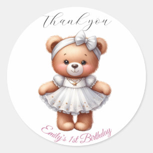 Schattigee teddybeer met ballonnen en geschenken ronde sticker