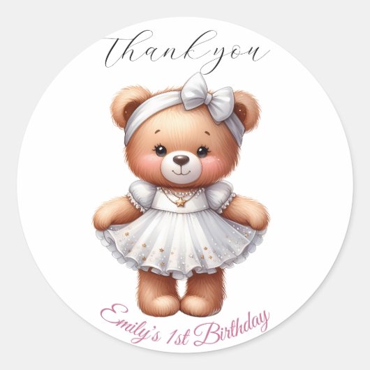 Schattigee teddybeer met ballonnen en geschenken ronde sticker (Voorkant)