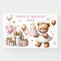 Schattigee teddybeer met ballonnen en geschenken