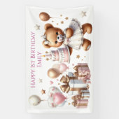 Schattigee teddybeer met ballonnen en geschenken spandoek (Verticaal)