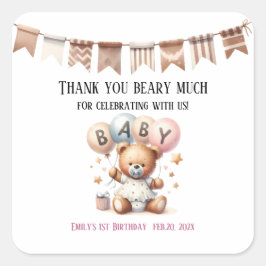 Schattigee teddybeer met ballonnen en geschenken vierkante sticker