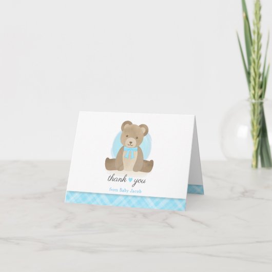 Schattigee Teddybeer met boog Stropdas Baby shower Bedankkaart (Voorkant)