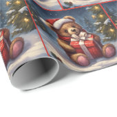 Schattigee teddybeer met cadeau kerstrol van cadeaupapier (Rol Hoek)