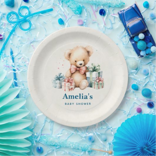 Schattigee teddybeer met Cadeaus Baby shower Papieren Bordje (Feest)