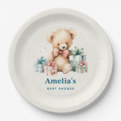 Schattigee teddybeer met Cadeaus Baby shower Papieren Bordje (Voorkant)