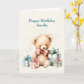 Schattigee teddybeer met Cadeaus verjaardag Kaart (Gele Bloem)