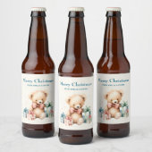 Schattigee teddybeer met cadeaus Vrolijk kerstfees Bier Etiket (Flessen)