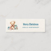 Schattigee teddybeer met cadeaus Vrolijk kerstfees Mini Visitekaartje (Voorkant)