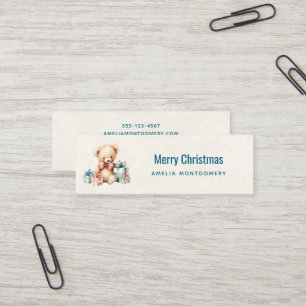 Schattigee teddybeer met cadeaus Vrolijk kerstfees Mini Visitekaartje