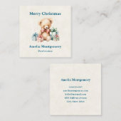 Schattigee teddybeer met cadeaus Vrolijk kerstfees Vierkante Visitekaartje (Voorkant / Achterkant)