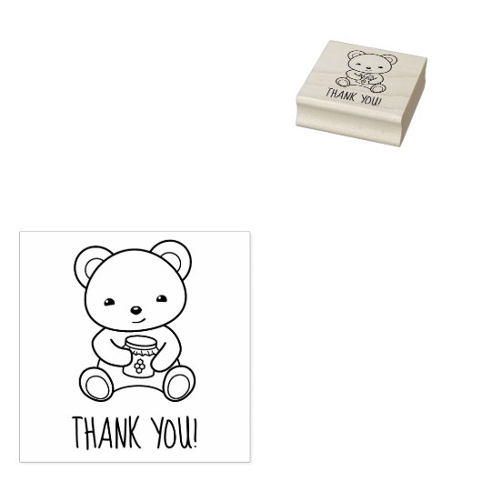 Schattigee teddybeer met een honingpot dank u rubberstempel (Gestempeld)