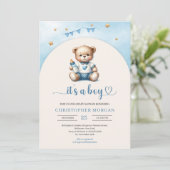 Schattigee teddybeer met flessenboogjongen kaart (Staand voorkant)