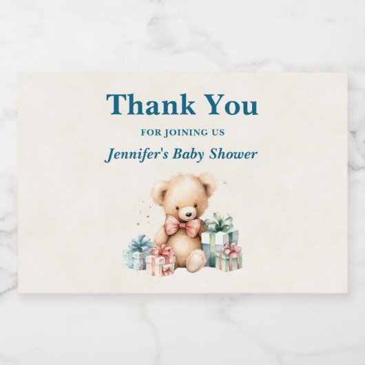 Schattigee teddybeer met geschenken Dank u Sparkling Wijnetiket (Enkel label)