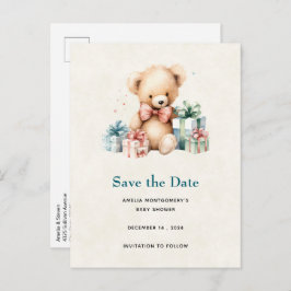 Schattigee teddybeer met geschenken Save the Date Aankondigingskaart