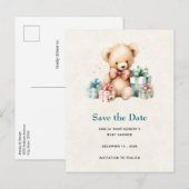 Schattigee teddybeer met geschenken Save the Date Aankondigingskaart (Voorkant / Achterkant)