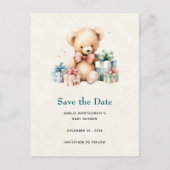 Schattigee teddybeer met geschenken Save the Date Aankondigingskaart (Voorkant)