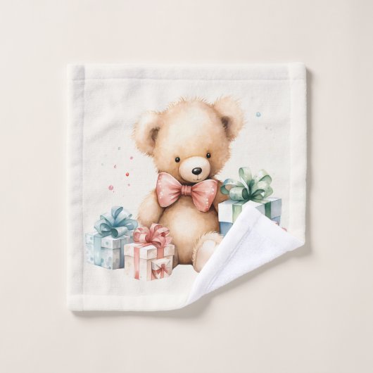 Schattigee teddybeer met kerstcadeaus bad handdoek (Wasdoekje)