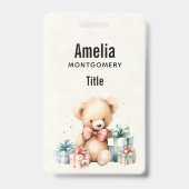 Schattigee teddybeer met kerstcadeaus badge (Back)