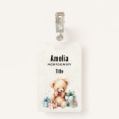 Schattigee teddybeer met kerstcadeaus badge (Achterkant met clip)